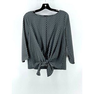 Ann Taylor Women's Long Sleeve Gray Geometric Print Knotted Shirt Blouse Small
